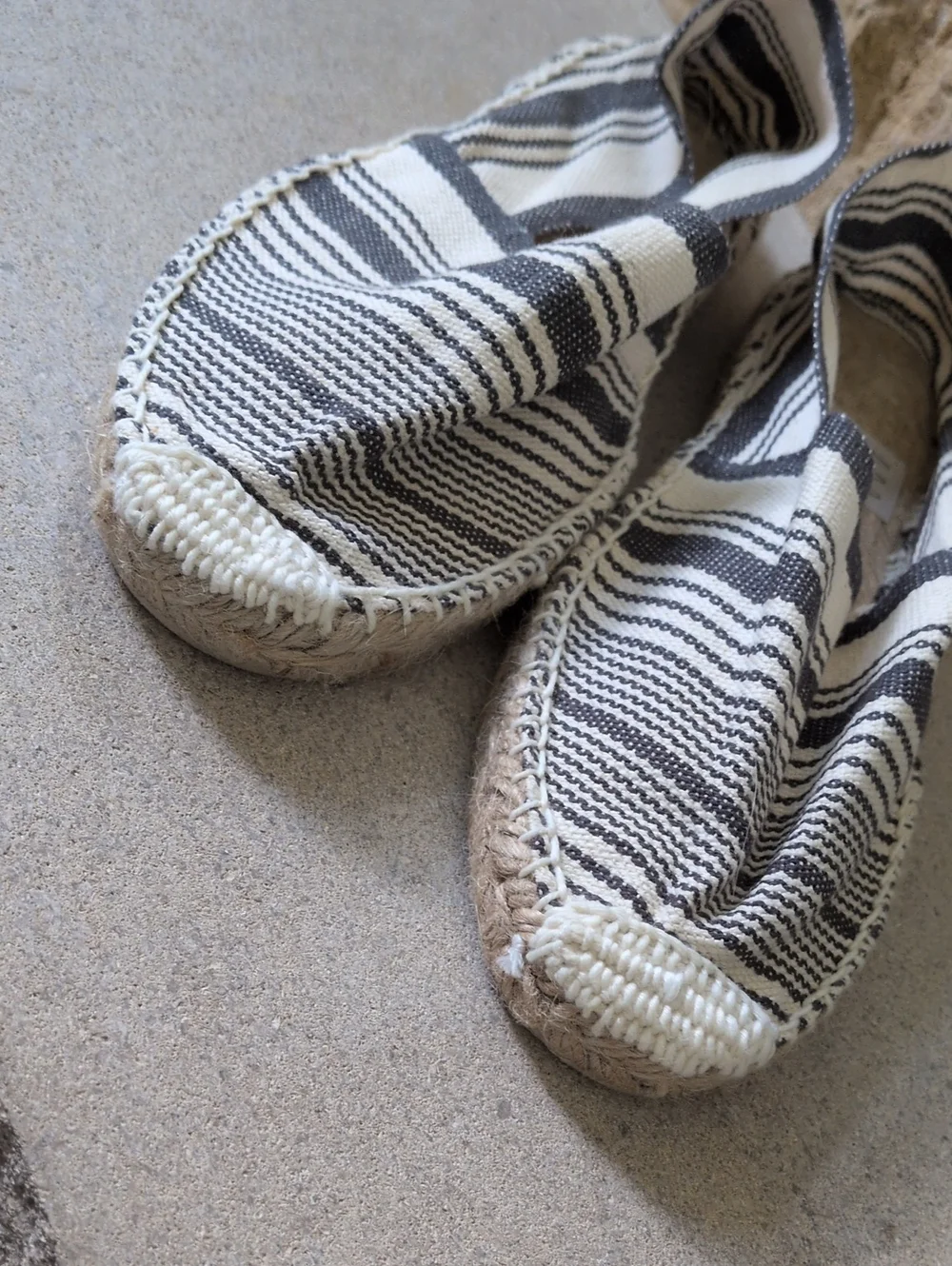 COSIDO A MANO I Blue & Cream Striped Canvas Espadrille Slip-Ons Shoes, 38 7.5-8